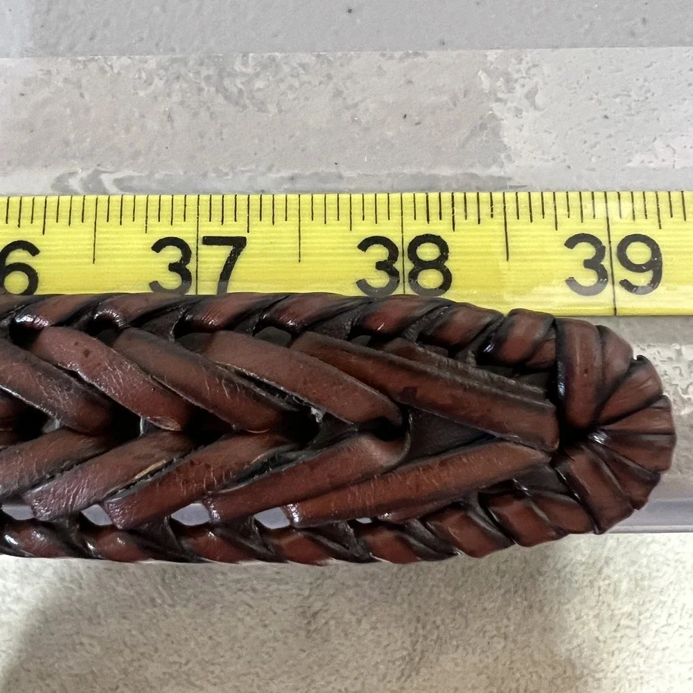 ROUNDTREE Brown Leather Braided Belt‎ Mens 39